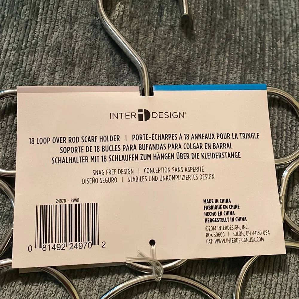 Inter Design scarf holder; snag free hang over rod